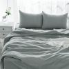 4 Pc Cal-King Bedding Set, Premium Extra Soft Sea Glass Linen Sheet Set and Pillowcases, Breathable Bedding for Cal-King Bed