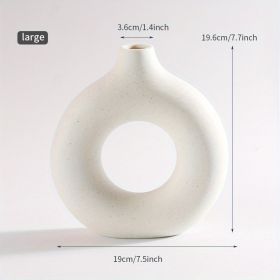 1pc; White Ceramic Vase White Vases For Decor; Modern Home Decor Vase; Boho Vases For Decor; Circle Vase; Round Vase; Donut Vase; Decorative Vase (Color: beige)