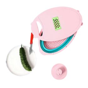 Multifunctional 10 in 1 Retractable Colander with Cutter, Slicer, & Chopper (Color: Pink)