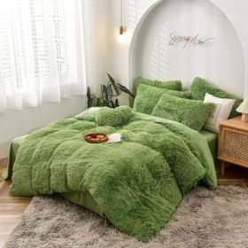 Mink Fur Four-piece Plush Rhinestone Velvet Duvet Cover (Option: Avocado Green-200x230cm)