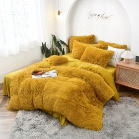 Mink Fur Four-piece Plush Rhinestone Velvet Duvet Cover (Option: Turmeric-229X265cm)